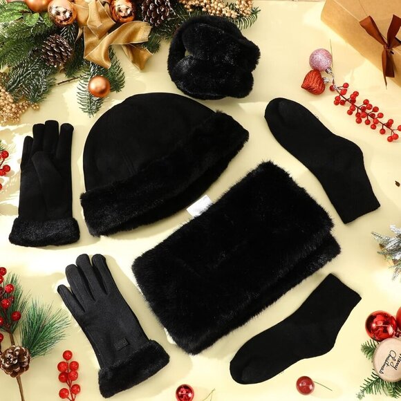 Winter Warm Women Hat Gloves Scarf Set Faux Fur Earmuffs Socks Outdoor main image 5